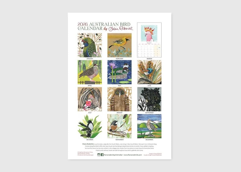 2026 Australian Bird Calendar by Fiona Roderick