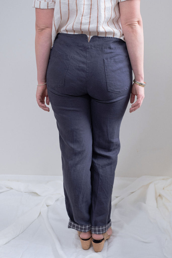 Navy linen pants with button fly