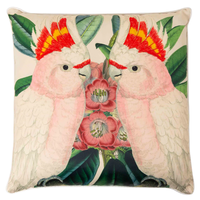 Sateen and Linen Cushion Cover - Cockatoos