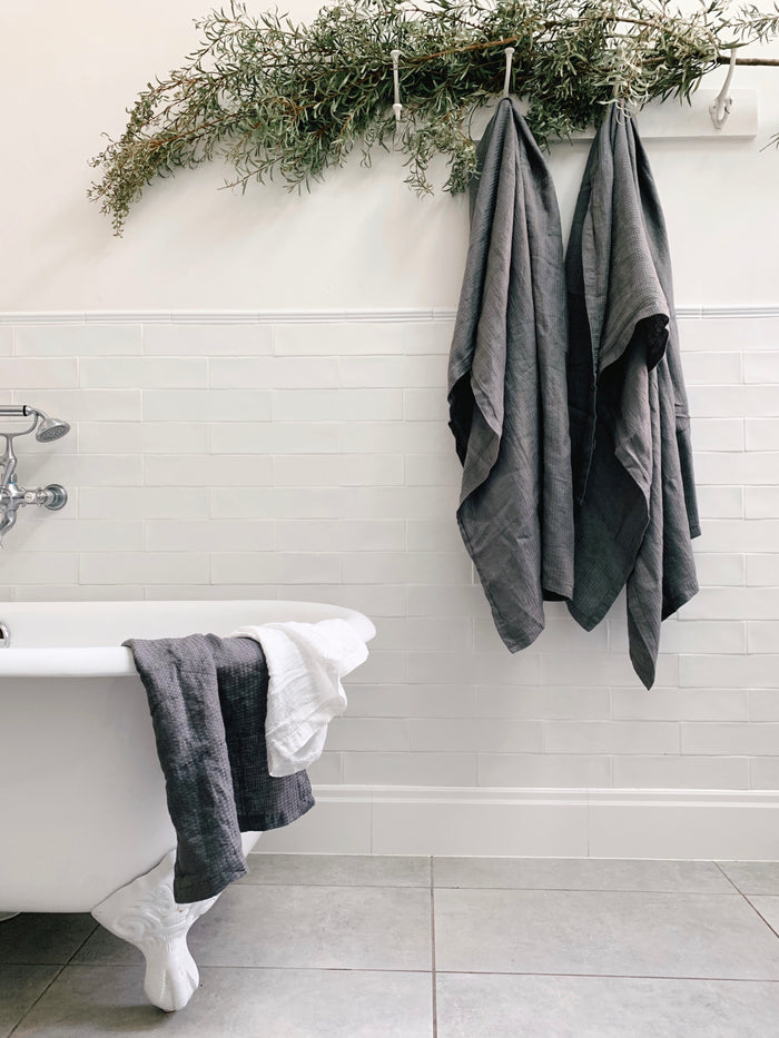 linen towel grey and white