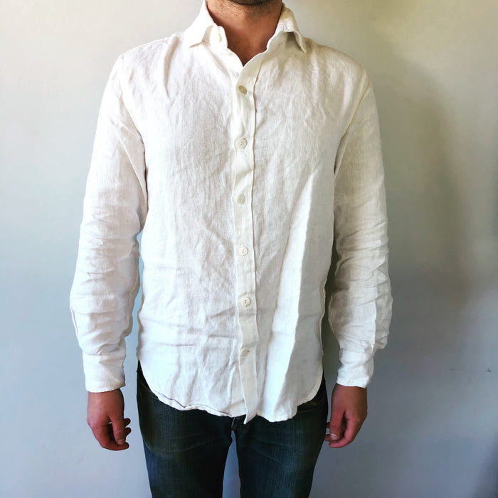 CLEARANCE: Unisex Rustic Linen Shirt - Antique White