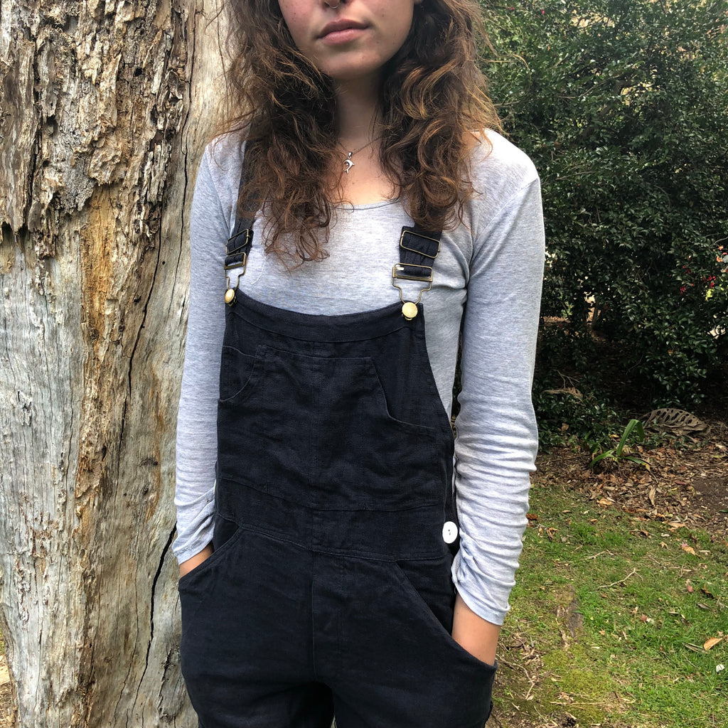 Rustic Linen Overalls - Navy