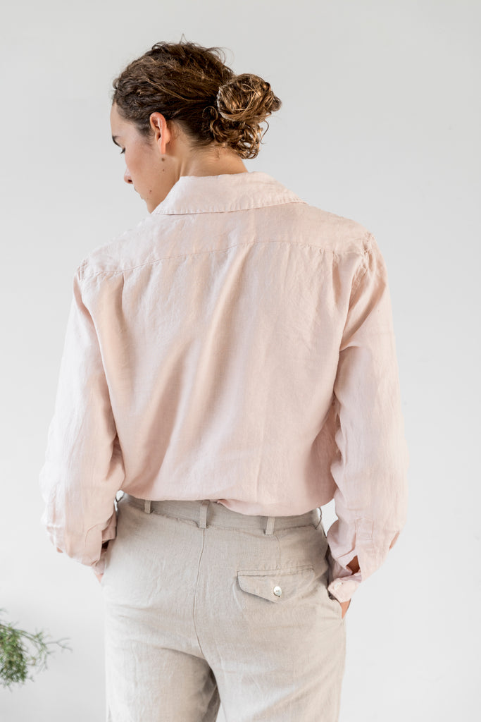 Unisex Collared Linen Shirt - Monet Pink