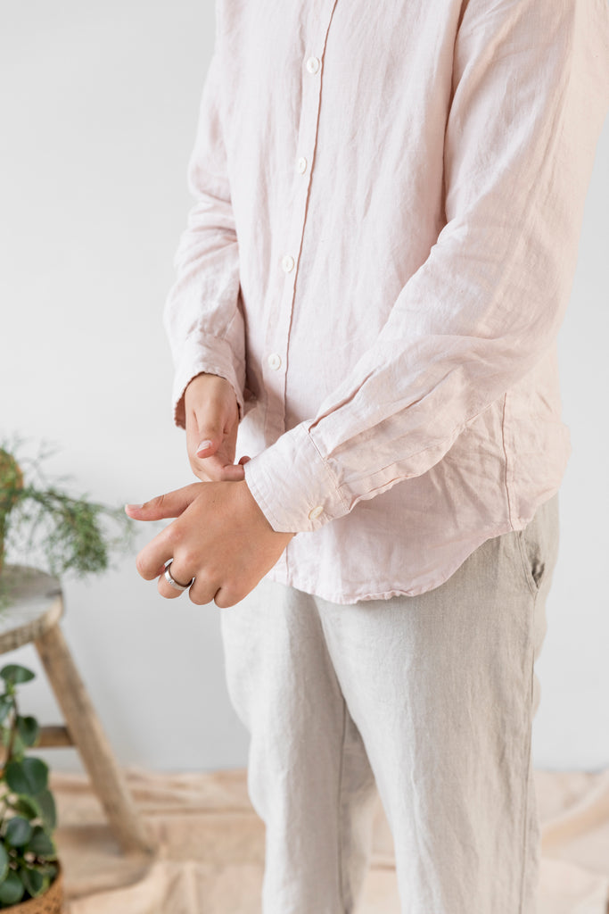 Unisex Collared Linen Shirt - Monet Pink