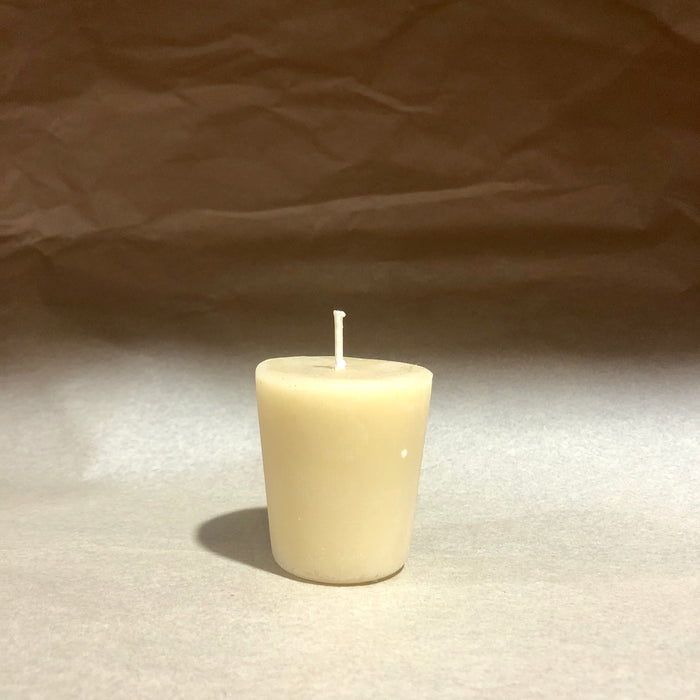 Queen B beeswax candle round glass votive Refill