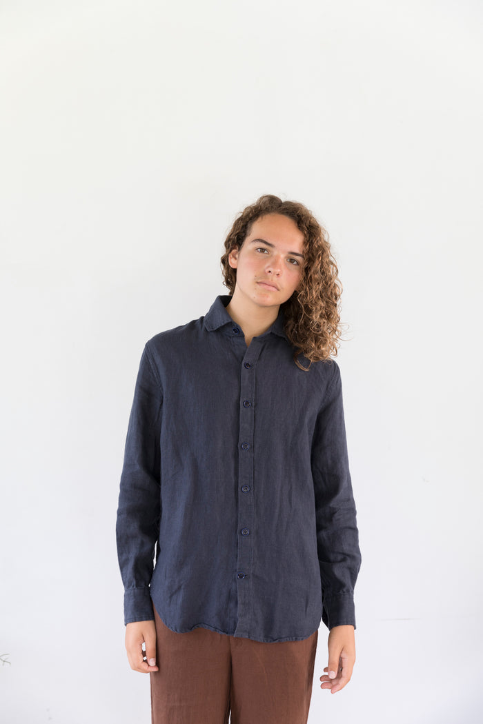 CLEARANCE: Unisex Rustic Linen Shirt - Navy