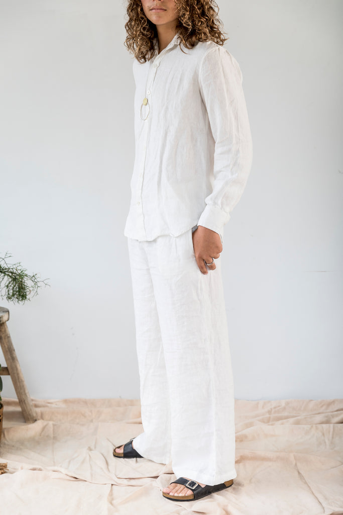 CLEARANCE: Unisex Rustic Linen Shirt - Antique White