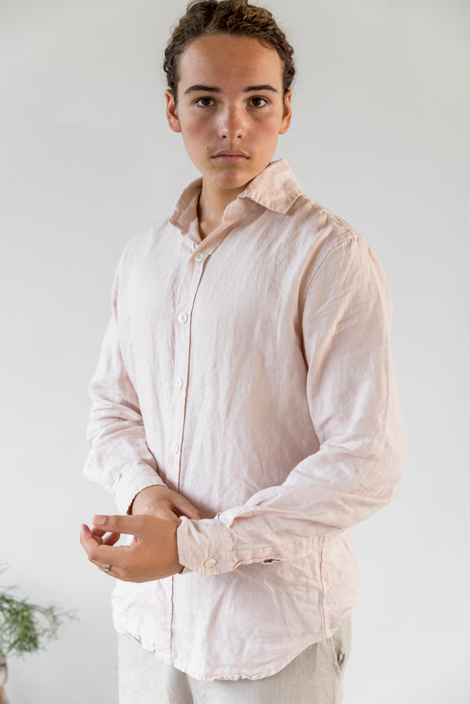 Unisex Collared Linen Shirt - Monet Pink