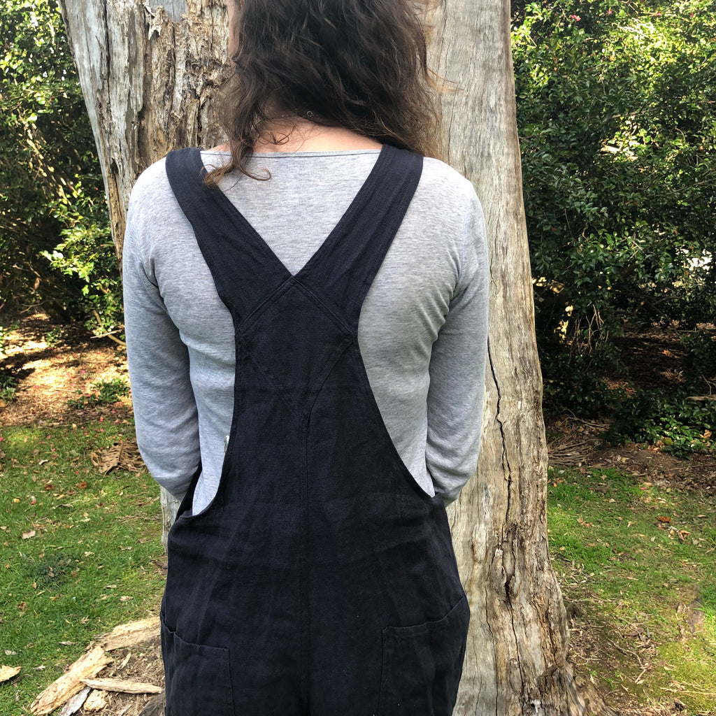 Rustic Linen Overalls - Navy