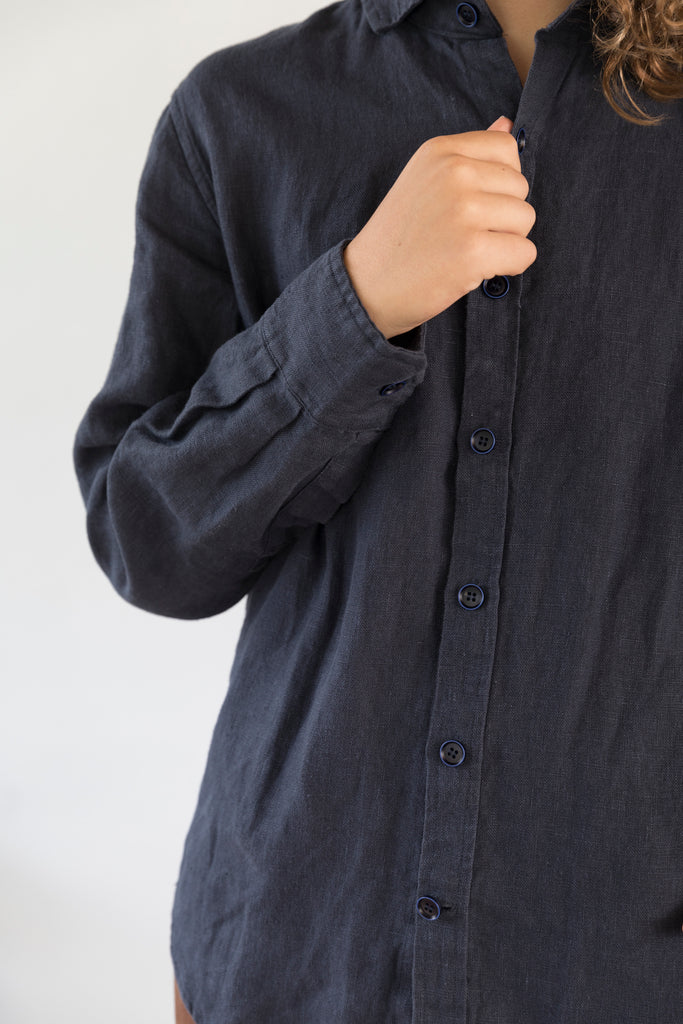 CLEARANCE: Unisex Rustic Linen Shirt - Navy