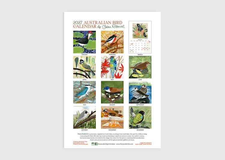 2027 Australian Bird Calendar by Fiona Roderick