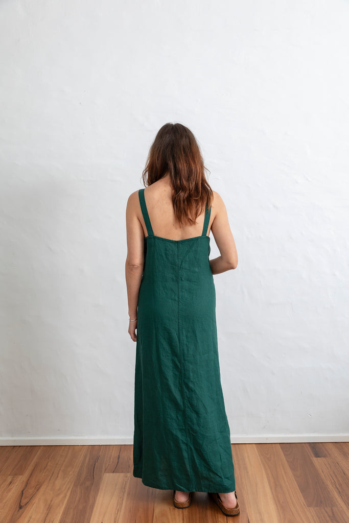 Linen Maxi Dress - Navy and Emerald Green