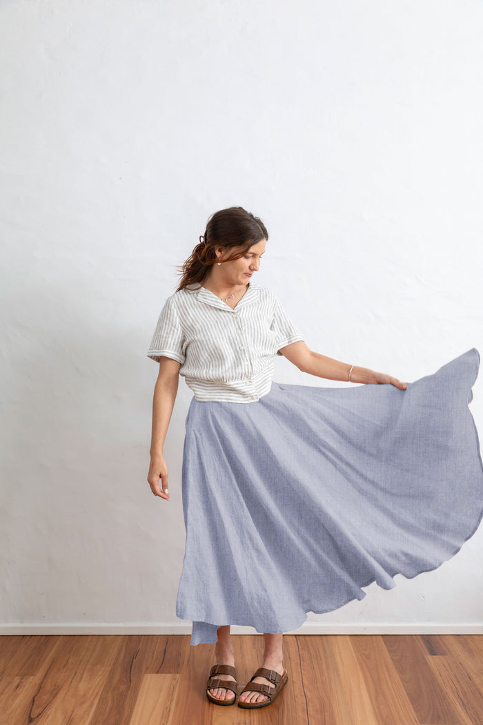 Sun  Skirt- Full Circle -  Light Blue Chambray