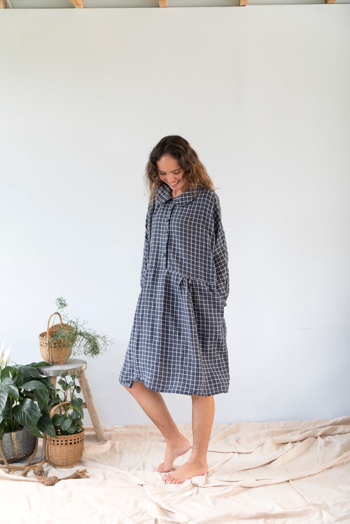 CLEARANCE: Peter Pan Collar Navy Check Dress