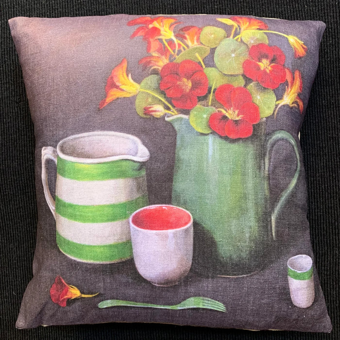 Linen Nasturtiums Cushion