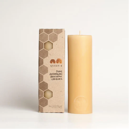 Queen B 15cm Pillar Beeswax Candle | 40hr Burn Time