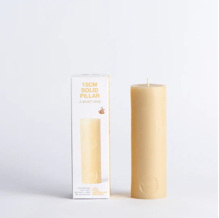 Queen B 15cm Pillar Beeswax Candle | 40hr Burn Time