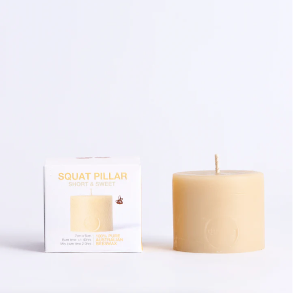 Queen B Squat Pillar Beeswax Candle | 40hr Burn Time