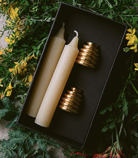 Queen B black label reversible brass candle holder