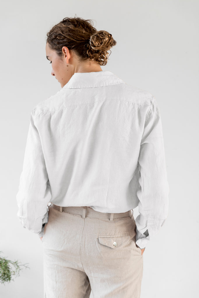 CLEARANCE: Unisex Collared Linen Shirt - White