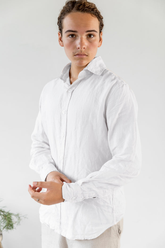 CLEARANCE: Unisex Collared Linen Shirt - White