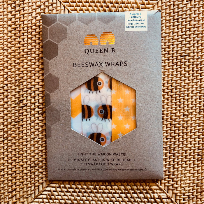 Queen B beeswax wraps (Assorted sizes x 3)