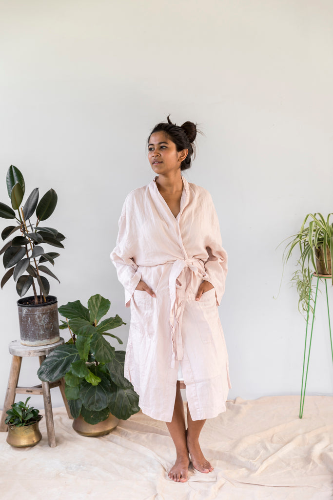 French Linen Kimono Style Bathrobe