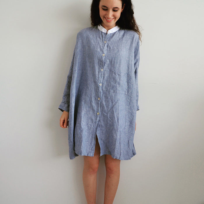 Photo of Chambray Blue Dolman Sleeved French Linen Shirt