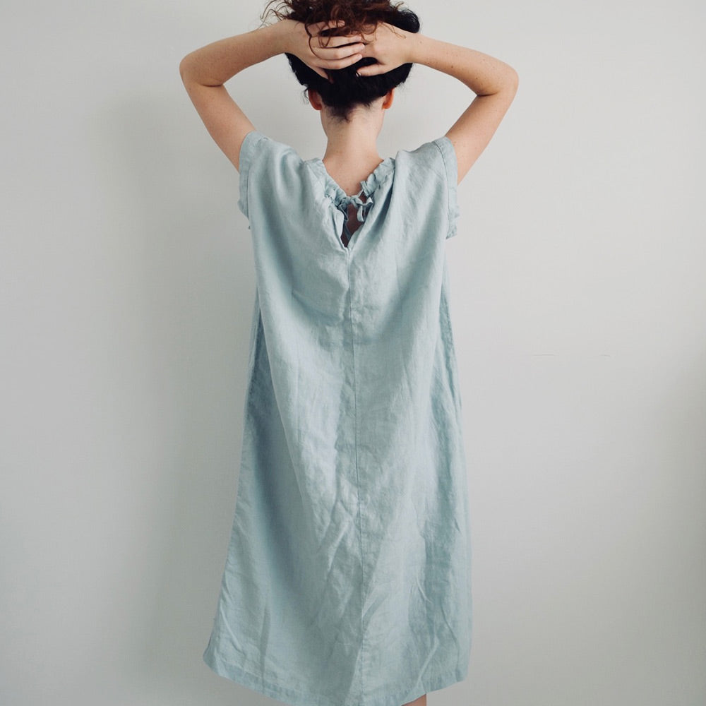 French Linen Tie Smock Dress